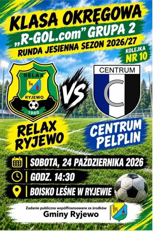 Relax Ryjewo podejmie Centrum Pelplin w 10. kolejce Klasy Okręgowej